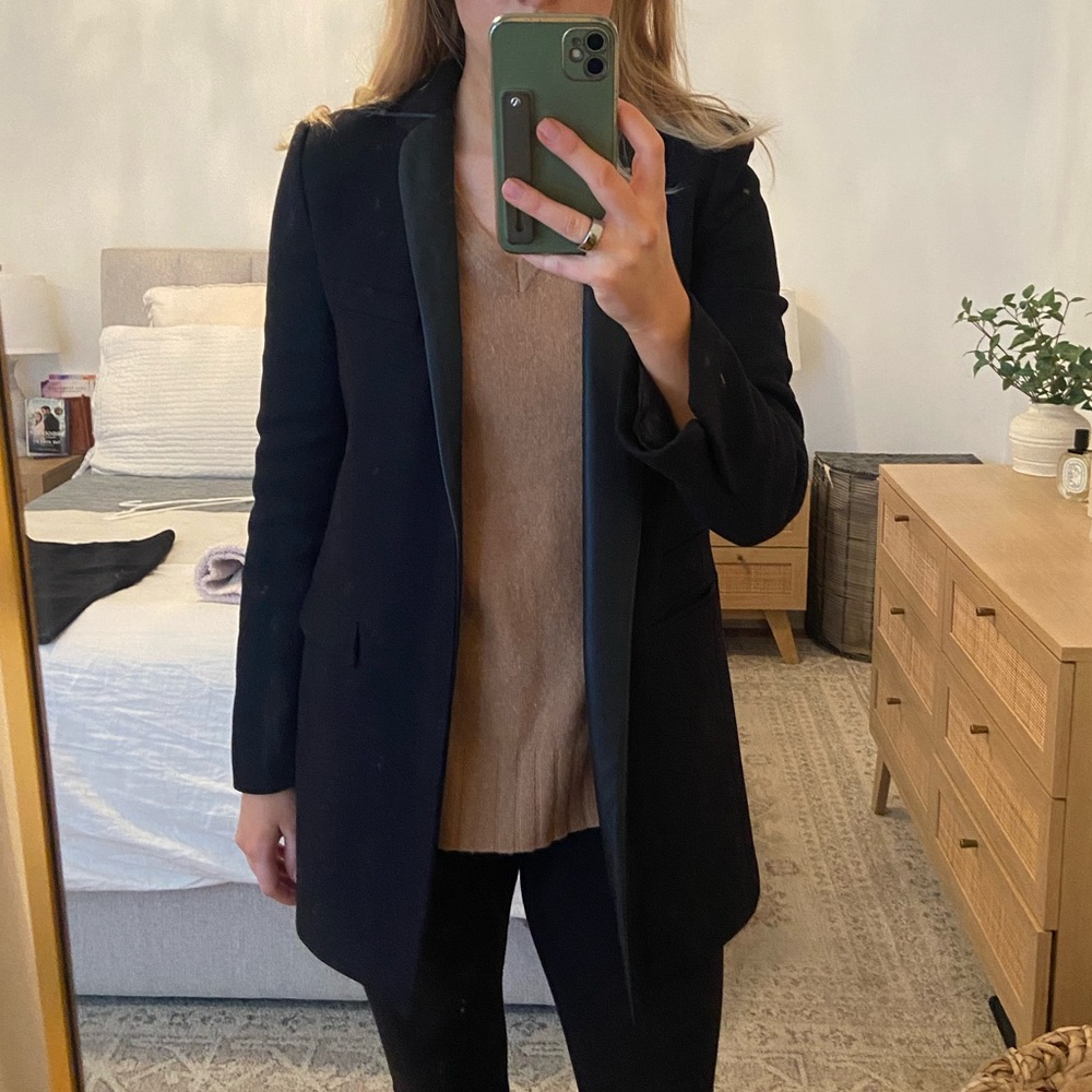 Black long Blazer with Leather Lapel